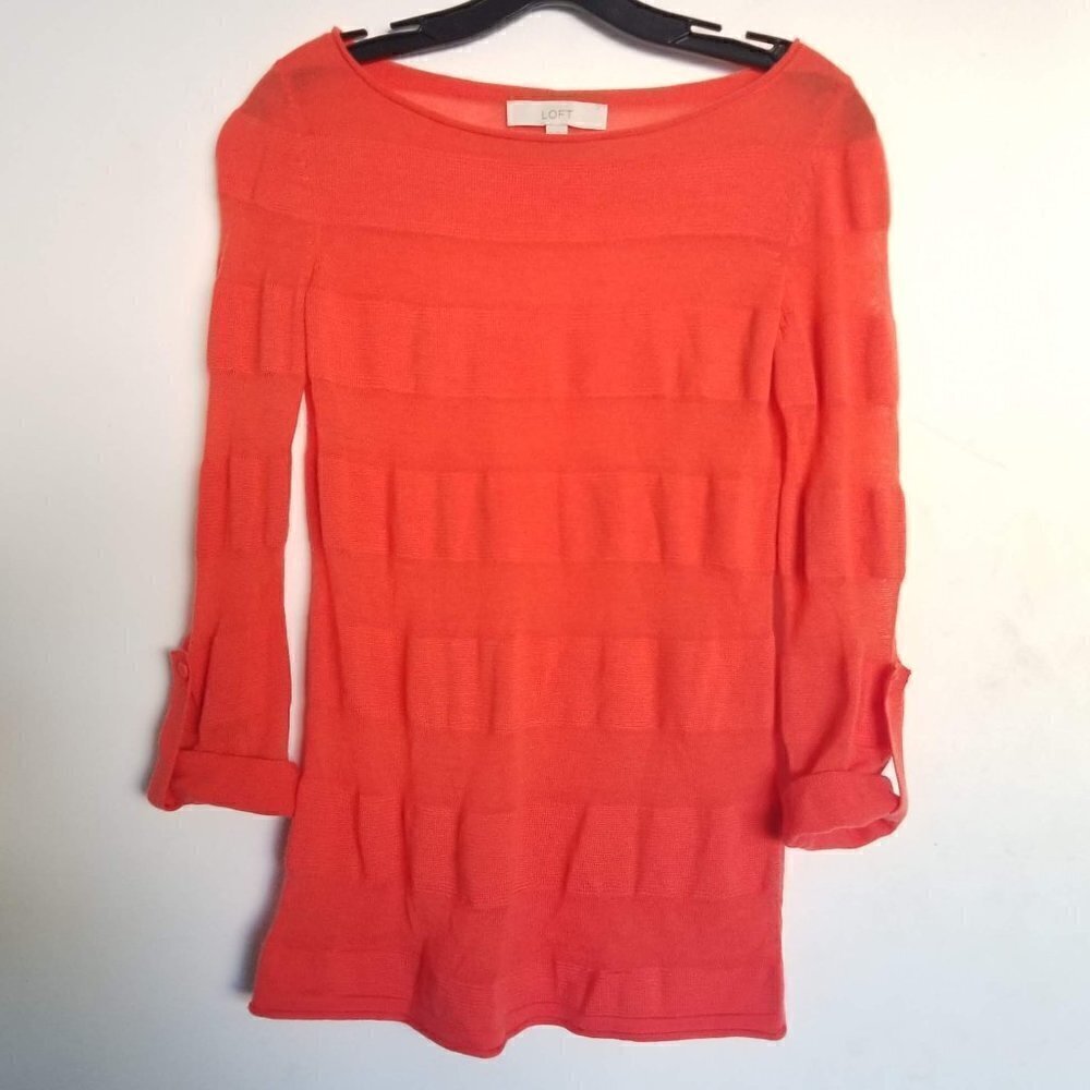 Loft Wool Semi Sheer Striped Cuffed Sleeve Top XS